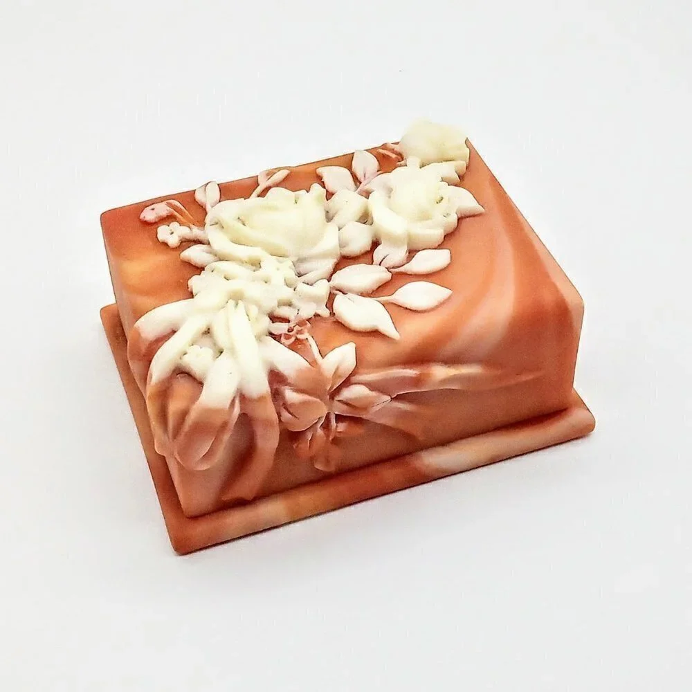 Hand-Carved Incolay Rose Stone Covered Box